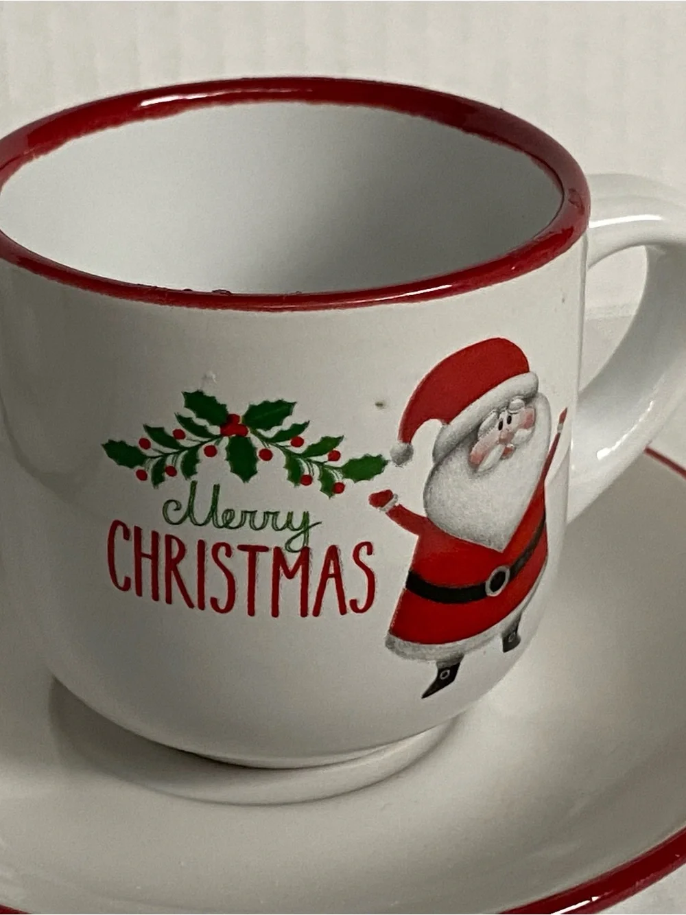 Christmas Cappuccino Mug 2 Cup And Saucer Sets Red Green Santa Reindeer Bruntmor